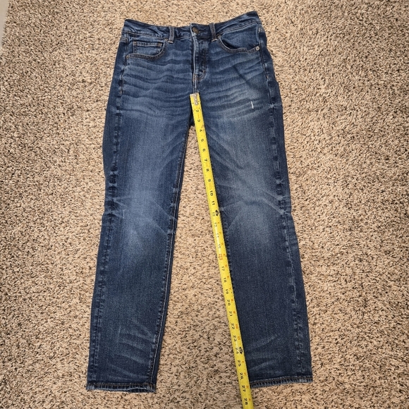 American Eagle Stretch Mid Rise Jeans Straight Leg Size 2 Short Four Button Fly - Picture 10 of 16